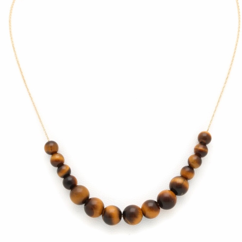 🐅 14KT Gold chain w/ tigers eye graduated beads
